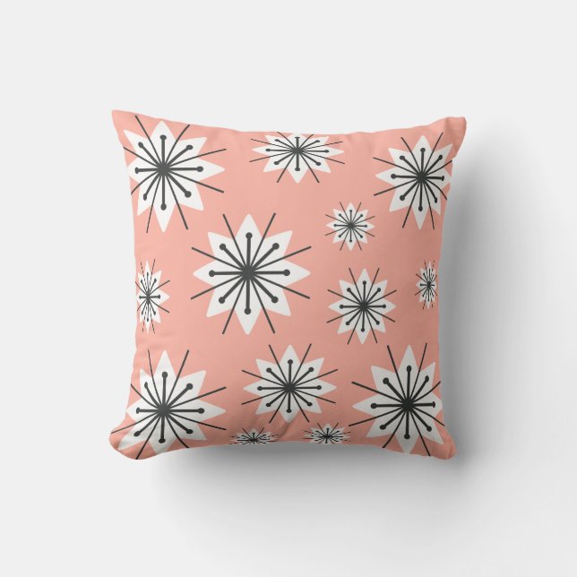 Mid Century Modern Snowflakes Peach Cushion (Front)