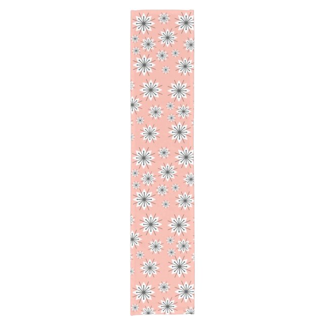 Mid Century Modern Snowflakes Peach Short Table Runner (Front)