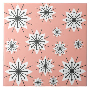 Mid Century Modern Snowflakes Peach Tile