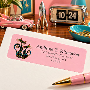 Mid Century Modern Space Age Atomic Cats Pink