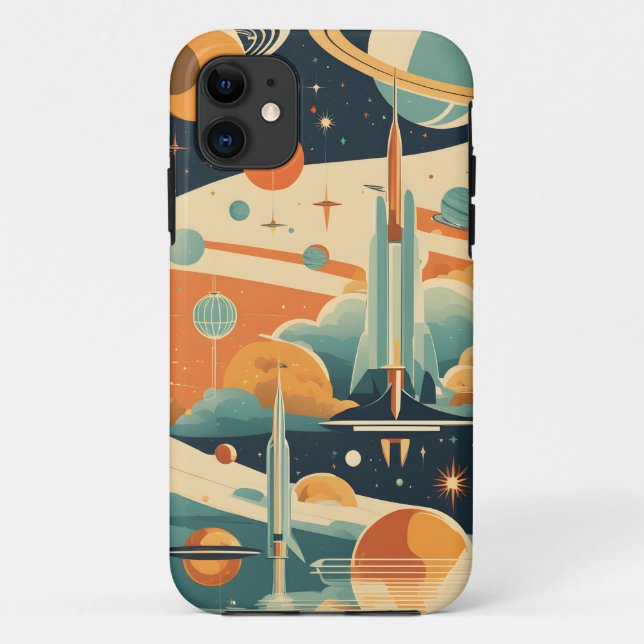 Mid-Century Modern Space Age Rockets and Planets Case-Mate iPhone Case (Back)