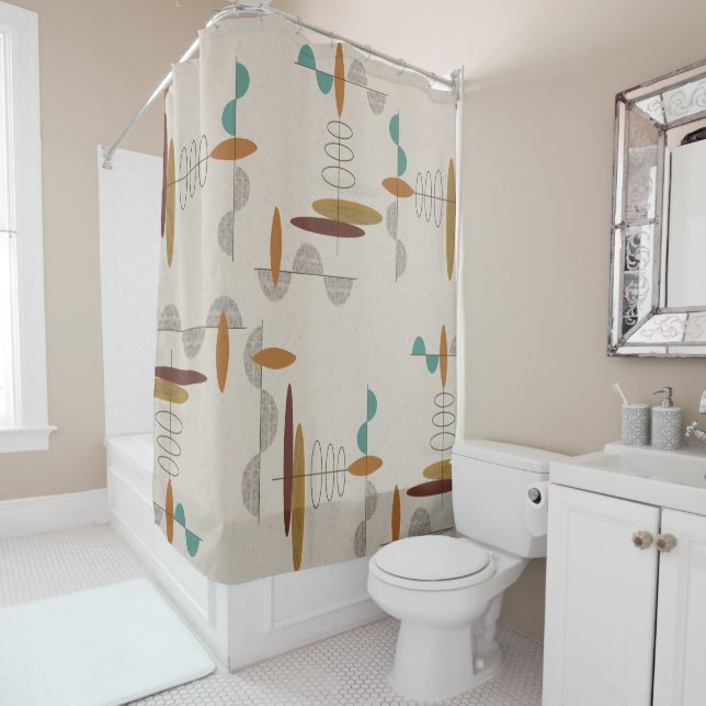 Mid-Century Modern Space Age Shower Curtain (In Situ)