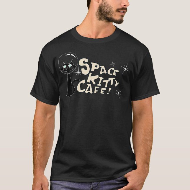 Mid Century Modern Space Kitty Cafe T-Shirt (Front)