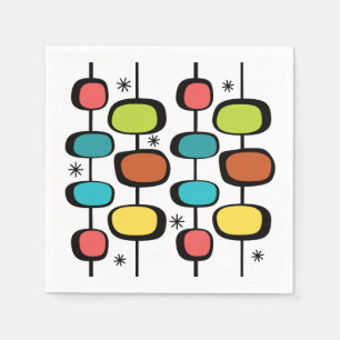 Mid Century Modern Spheres Ovals Starbursts MCM Napkin