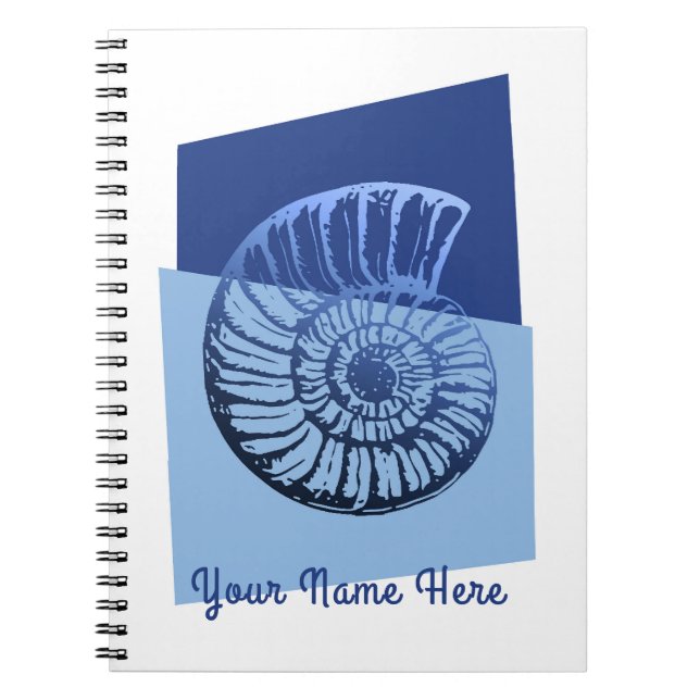 Mid-Century Modern Spiral Shell Print Ocean Blue Notebook (Front)