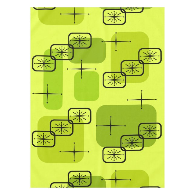 Mid Century Modern Sputnik Chartreuse Tablecloth (Front)