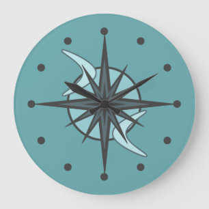 Mid Century Modern Sputnik Starburst Teal Large Clock
