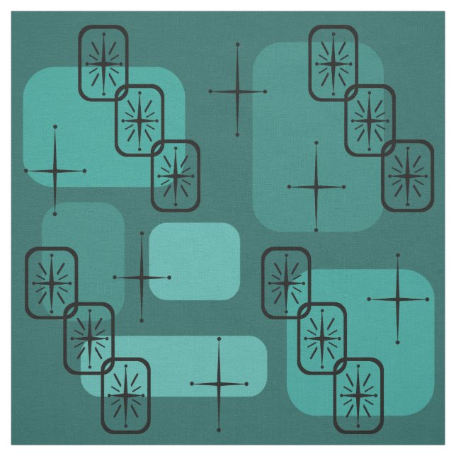Mid Century Modern Sputnik Teal Fabric (Swatch)