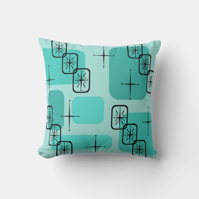 Mid Century Modern Sputnik Turquoise Cushion (Front)