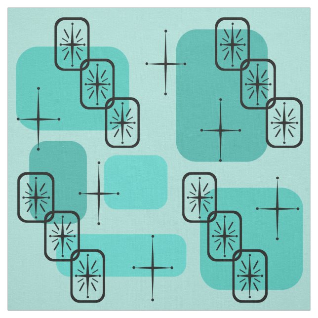 Mid Century Modern Sputnik Turquoise  Fabric (Swatch)