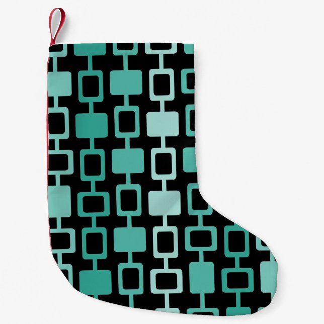Mid Century Modern Square Columns Black Aquamarine Small Christmas Stocking (Front)