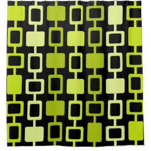 Mid Century Modern Square Columns Black Chartreuse Shower Curtain