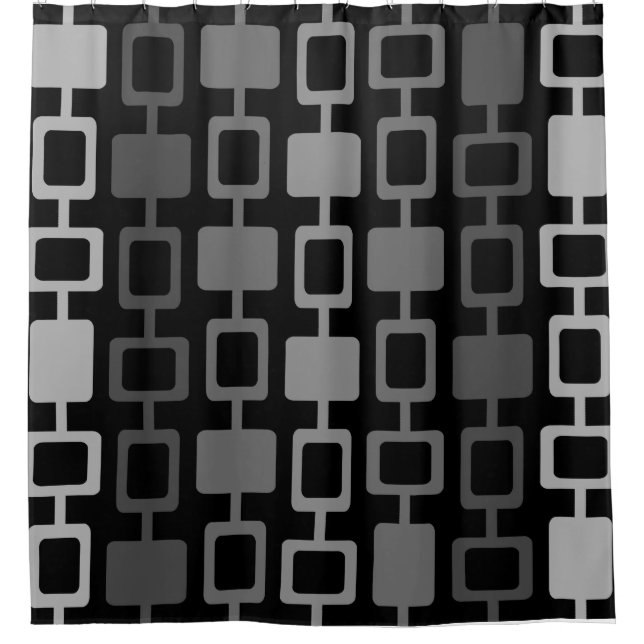 Mid Century Modern Square Columns Black Grey Shower Curtain (Front)