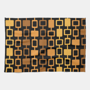 Mid Century Modern Square Columns Black Orange Tea Towel