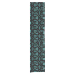 Mid Century Modern Square Columns Black Teal Short Table Runner