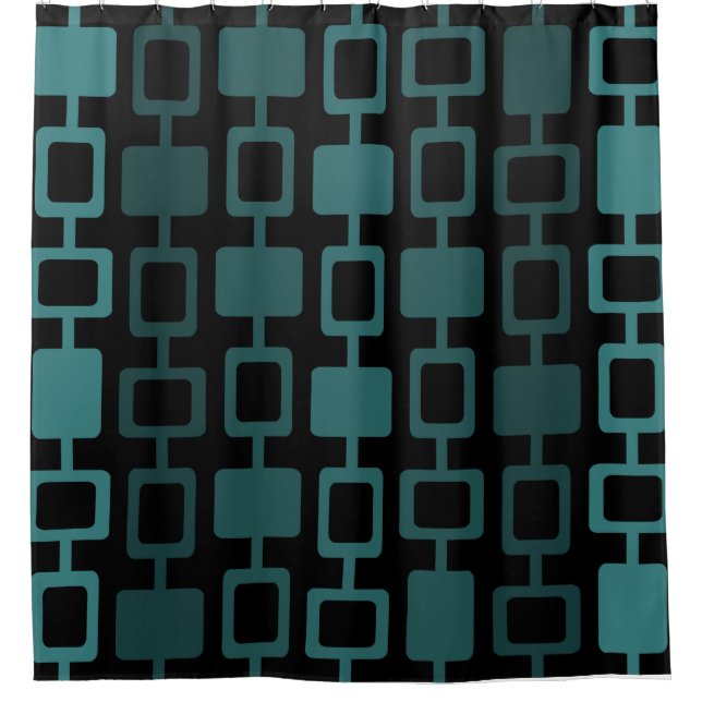 Mid Century Modern Square Columns Black Teal Shower Curtain (Front)