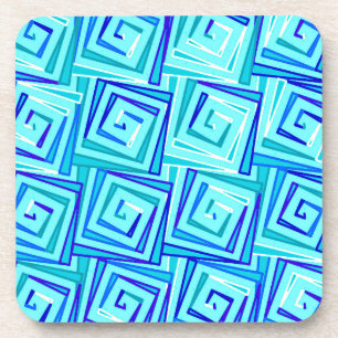 Mid-Century Modern square spirals - aqua multi Coaster