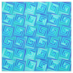 Mid-Century Modern square spirals - aqua multi Fabric