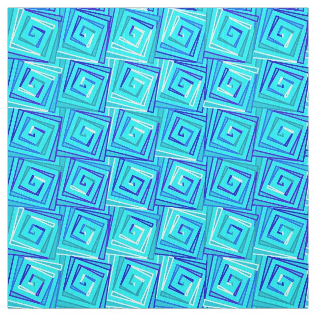 Mid-Century Modern square spirals - aqua multi Fabric (Swatch)