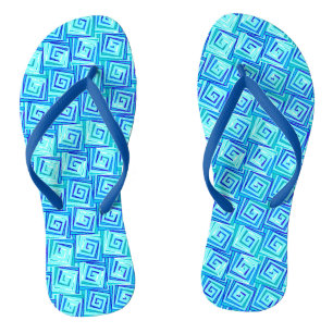 Mid-Century Modern square spirals - aqua multi Jandals