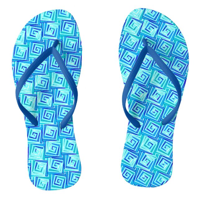 Mid-Century Modern square spirals - aqua multi Jandals (Footbed)