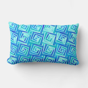 Mid-Century Modern square spirals - aqua multi Lumbar Cushion