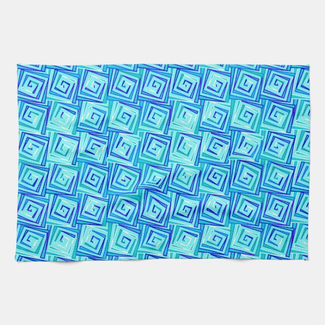 Mid-Century Modern square spirals - aqua multi Tea Towel (Horizontal)