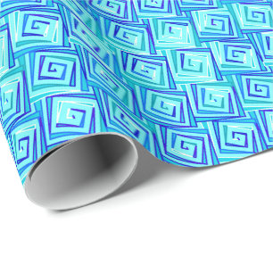 Mid-Century Modern square spirals - aqua multi Wrapping Paper