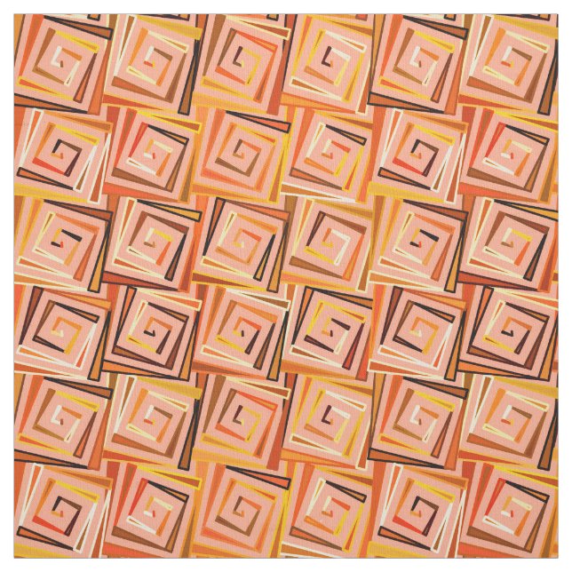 Mid-Century Modern square spirals - coral multi Fabric (Swatch)