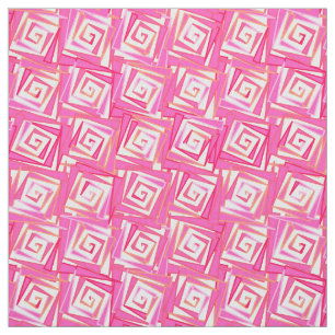 Mid-Century Modern Square Spirals, Coral Pink Fabric