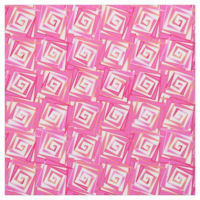Mid-Century Modern Square Spirals, Coral Pink Fabric (Swatch)