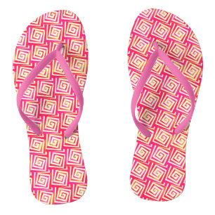 Mid-Century Modern square spirals - coral pink Jandals