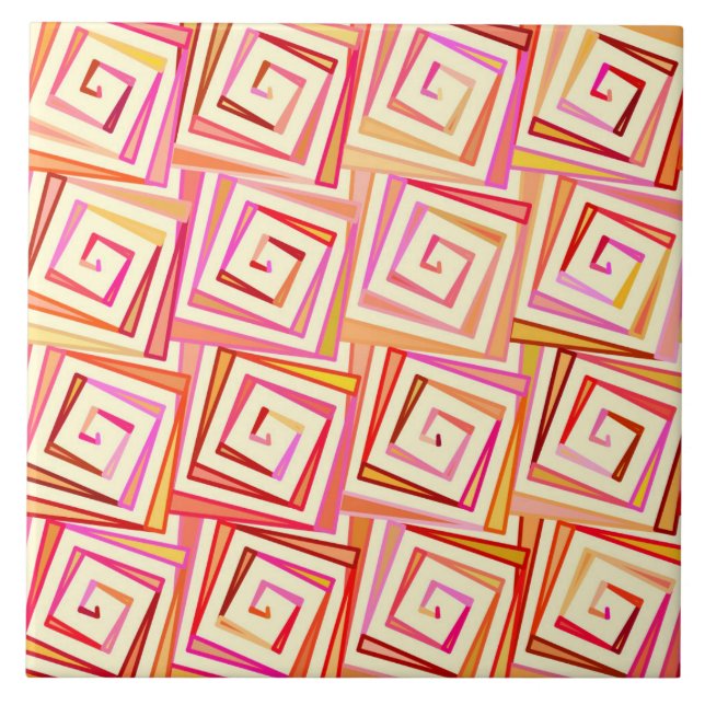 Mid-Century Modern square spirals - cream multi Tile (Front)