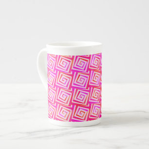Mid-Century Modern square spirals - pink multi Bone China Mug