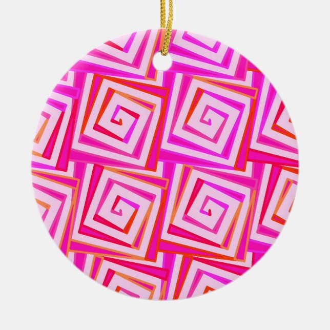 Mid-Century Modern square spirals - pink multi Ceramic Tree Decoration (Front)