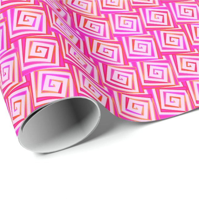 Mid-Century Modern square spirals - pink multi Wrapping Paper (Roll Corner)