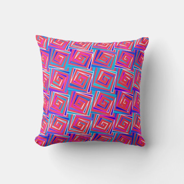 Mid-Century Modern square spirals - red multi Cushion (Front)