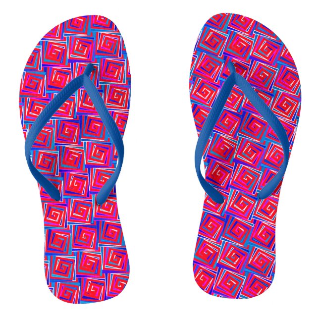 Mid-Century Modern square spirals - red multi Jandals (Footbed)