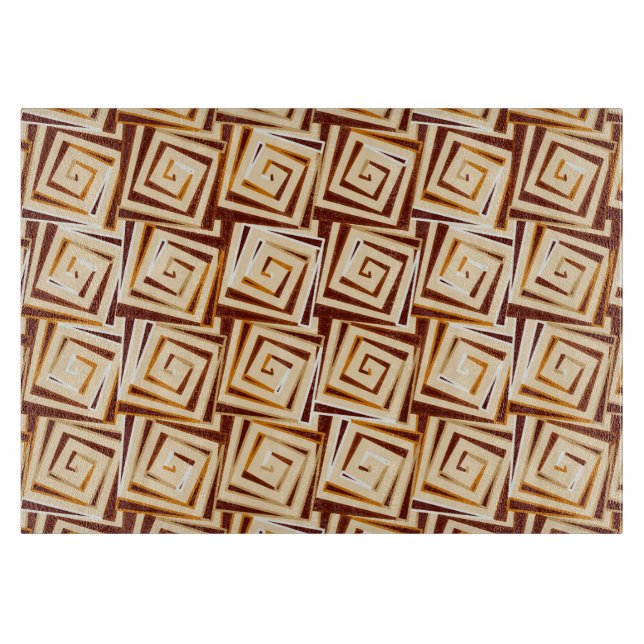 Mid-Century Modern square spirals - tan multi Cutting Board (Front)