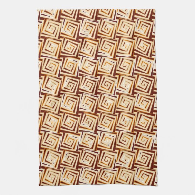 Mid-Century Modern square spirals - tan multi Tea Towel (Vertical)