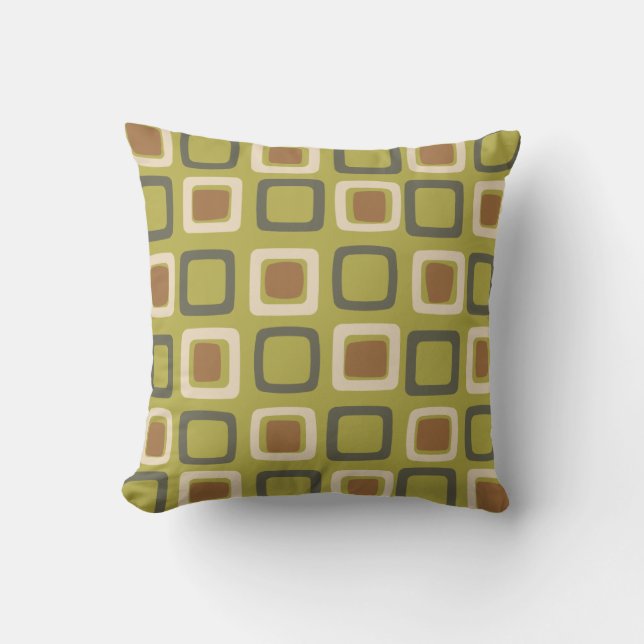 Mid Century Modern Squares Chartreuse Cushion (Front)