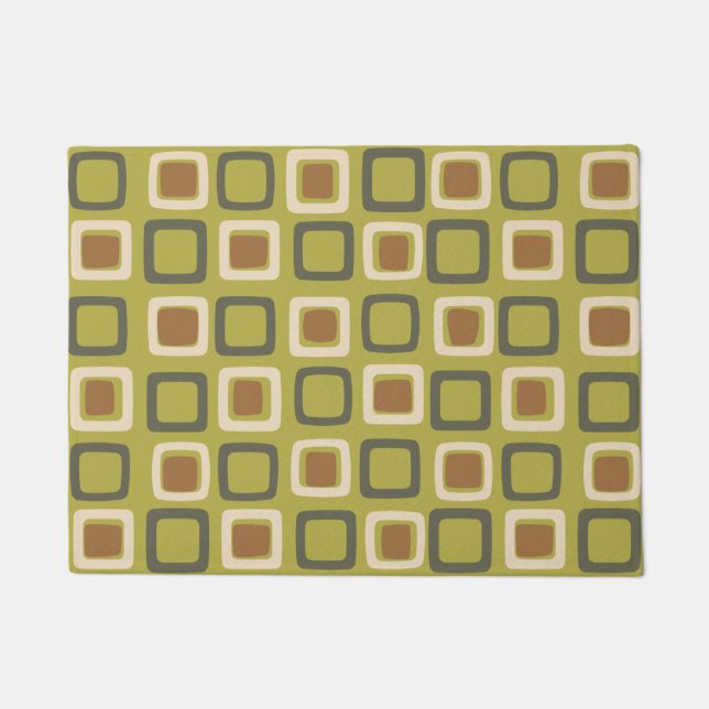Mid Century Modern Squares Chartreuse Doormat (Front)