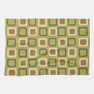 Mid Century Modern Squares Chartreuse Tea Towel