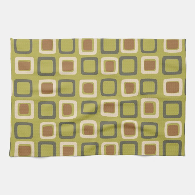 Mid Century Modern Squares Chartreuse Tea Towel (Horizontal)