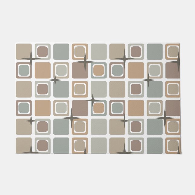 Mid Century Modern Squares Earth Tones Doormat (Front)