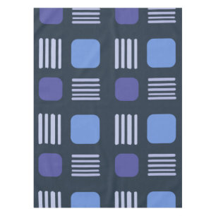 Mid-Century Modern Squares Lines Dark Blue Tablecloth