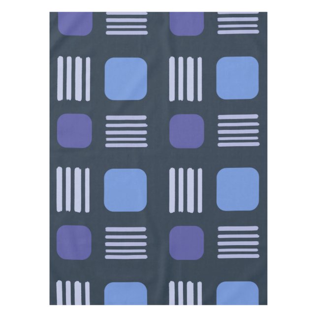 Mid-Century Modern Squares Lines Dark Blue Tablecloth (Front)