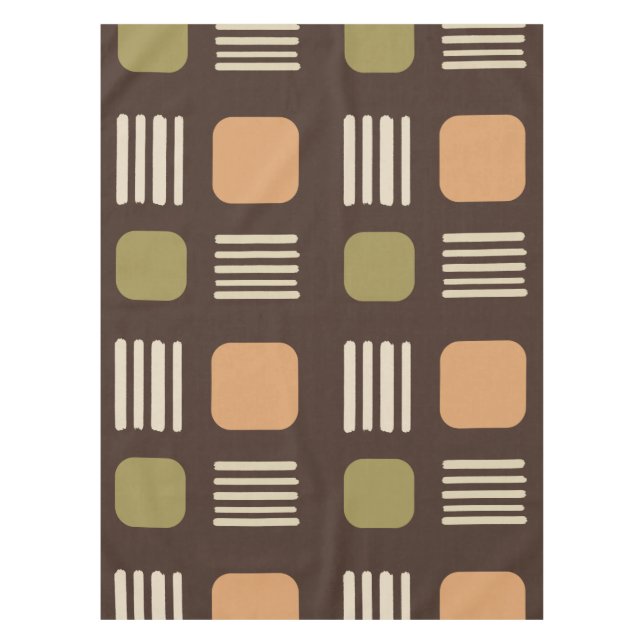 Mid-Century Modern Squares Lines Dark Brown Tablecloth (Front)