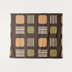 Mid-Century Modern Squares Lines Dark Brown Tapestry