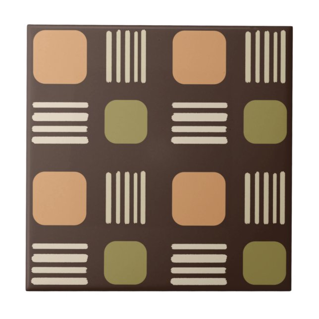 Mid-Century Modern Squares Lines Dark Brown Tile (Front)